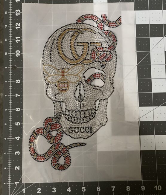 Snake skull logo iron on rhinestone patches