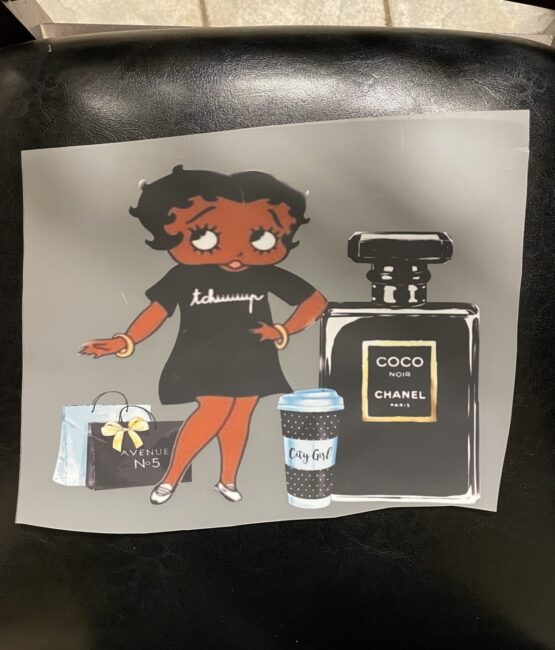 Betty black dress melanin girl iron heat transfers
