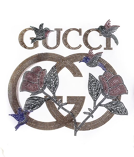 Gold flower iron on Rhinestone patches