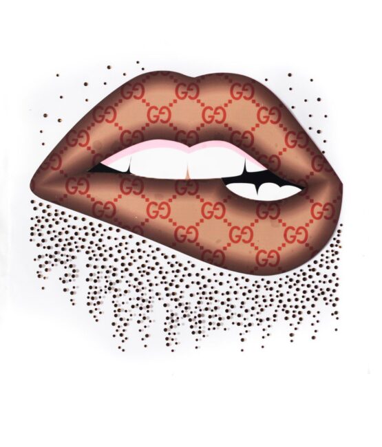 Heat transfer rhinestone gg brown lip iron on appliqué