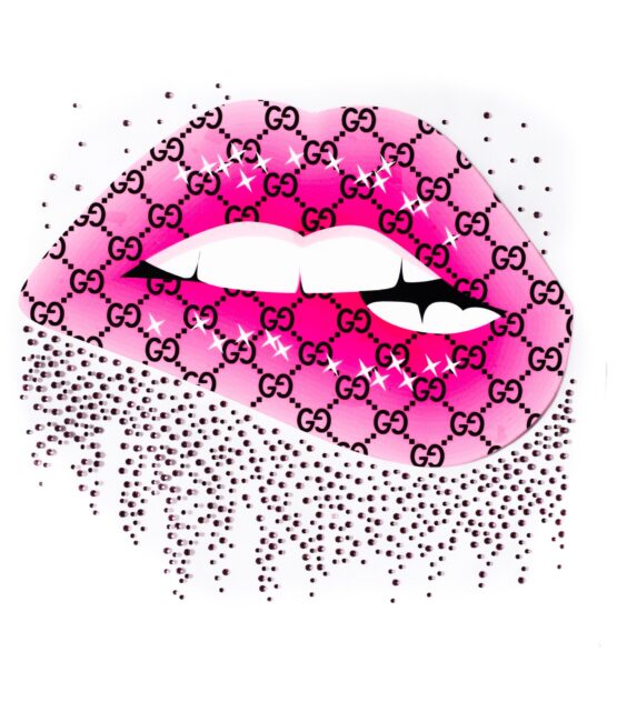 GG pink lip iron on heat transfers rhinestone