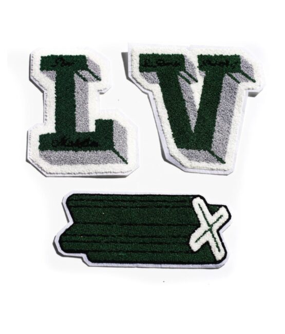 3pcs Green and white large chenille patches