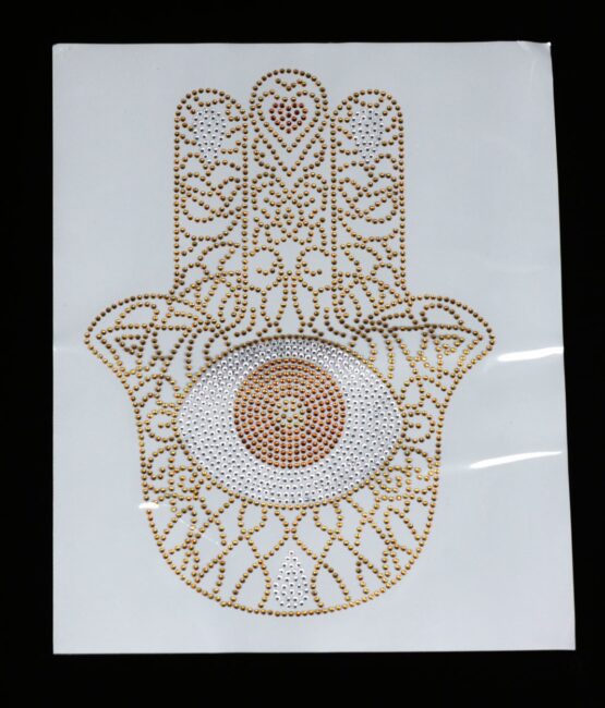 Gold Hamsa evil eye iron on rhinestone transfers