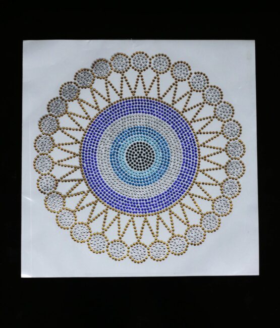Gold round eye iron on rhinestone transfers