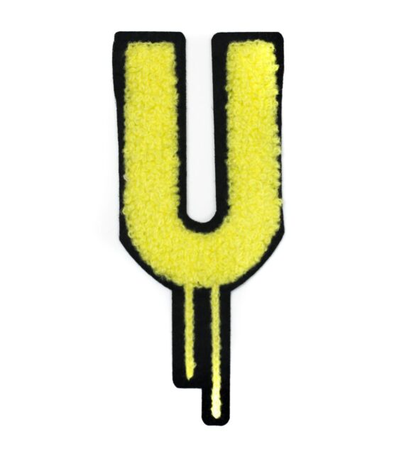 Yellow drip letter U iron on chenille patches