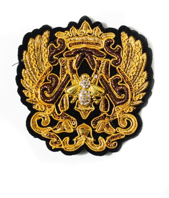 Gold bee badge embroidered patch