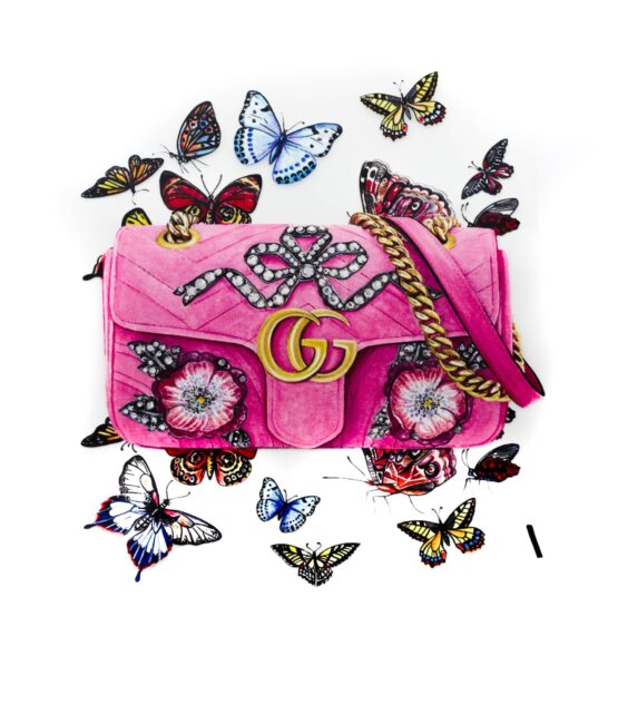 GG pink bag flower iron on heat transfers