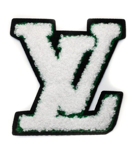 White and green chenille patches