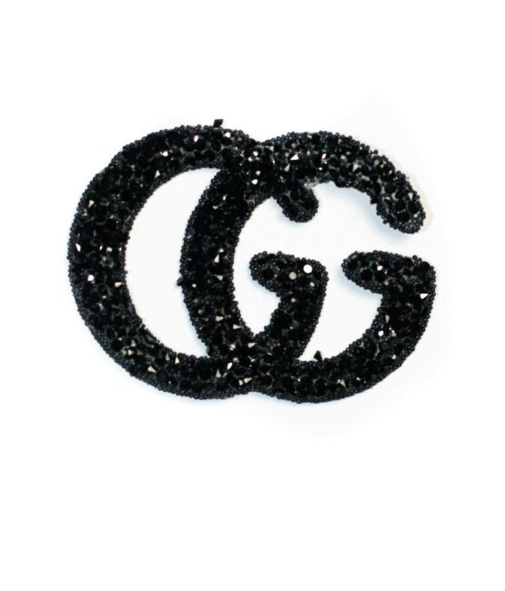Black Rhinestone Applique GG iron on Patch