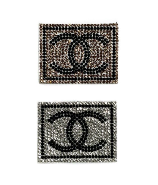 CC Silver Square Rhinestone Iron on appliqué