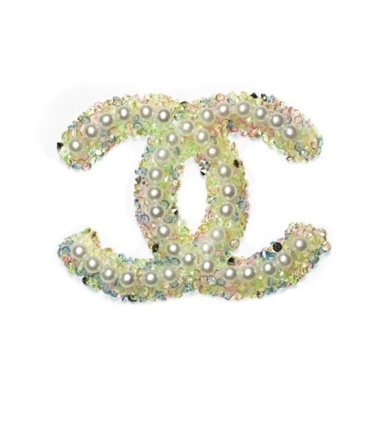 White Pearl CC Rhinestone iron on patches