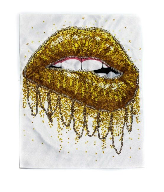 Gold Lip Fabric Sew on Patch