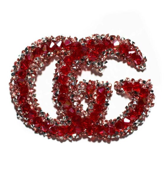 Red Bright GG Glass Stone Rhinestone Iron on