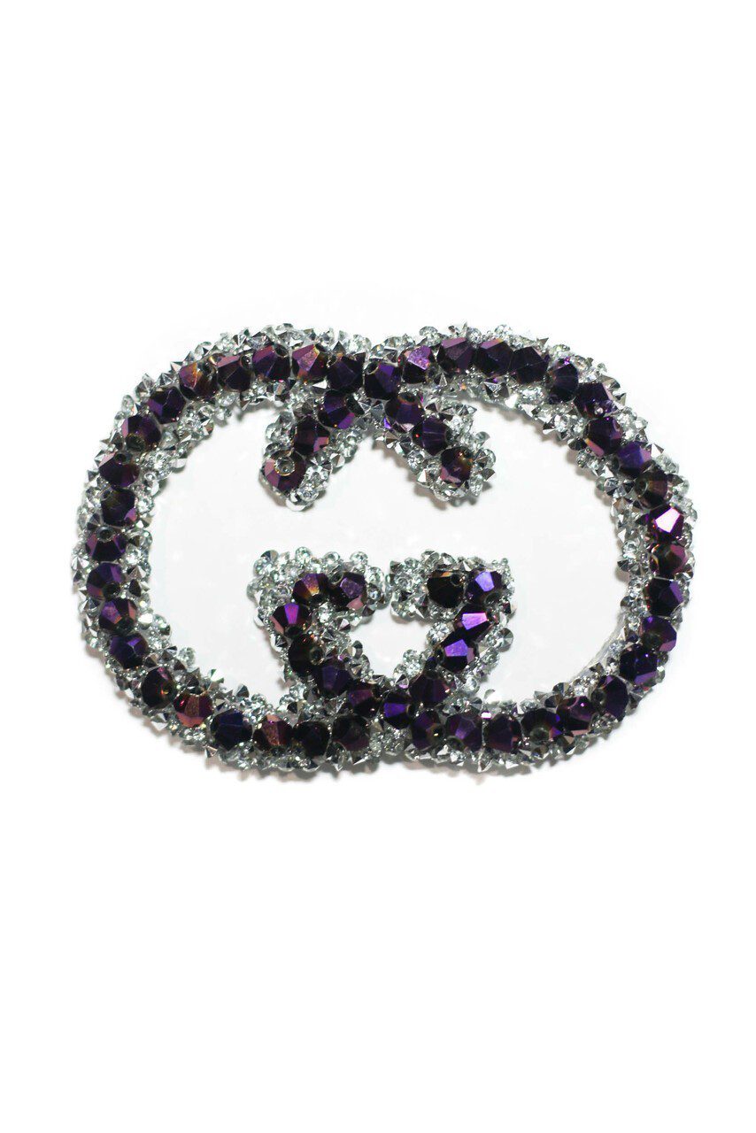 Purple GG interlocking Pearl Rhinestone patch