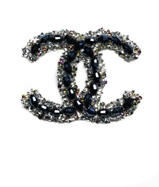 CC Silver Blue Beaded Rhinestone Iron on appliqué