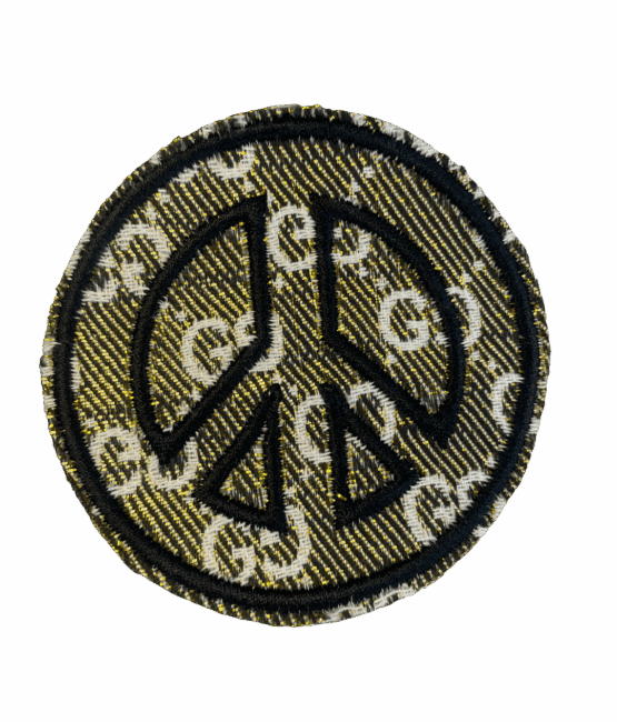 Gold Metallic G peace pattern iron on embroidery patches