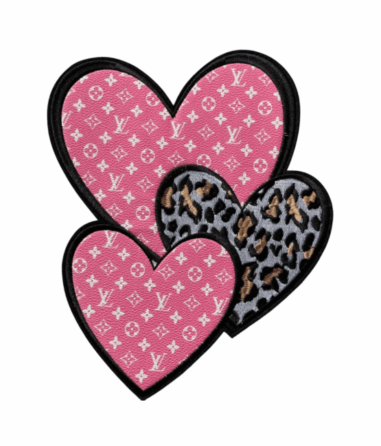 Large pink heart iron on leather patch
