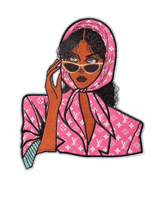 Large pink lady iron on leather patch
