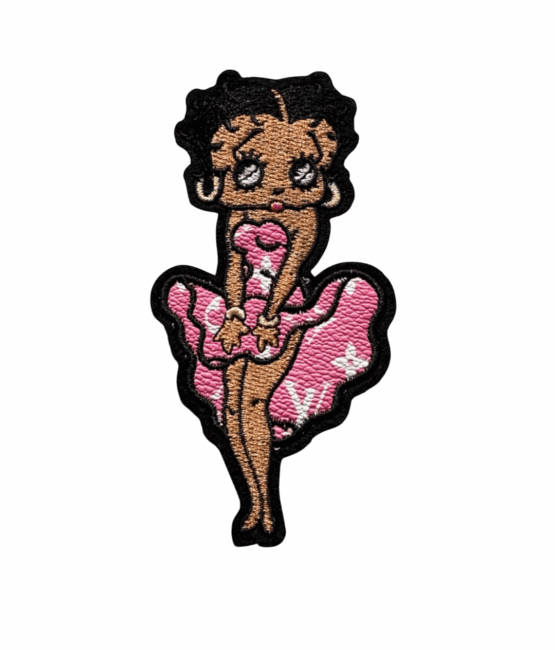 Large pink betty iron on leather patch