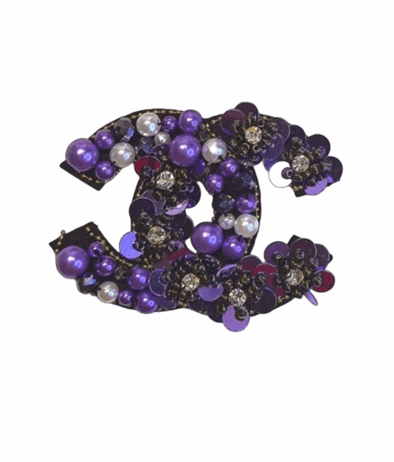 Small purple beaded c embroidery patches