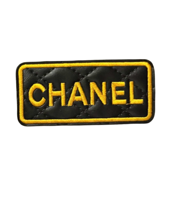 C gold letter Glossy leatherette iron on patches