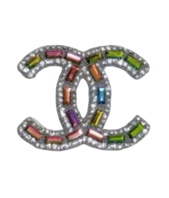 Colorful pink C iron on rhinestone patches