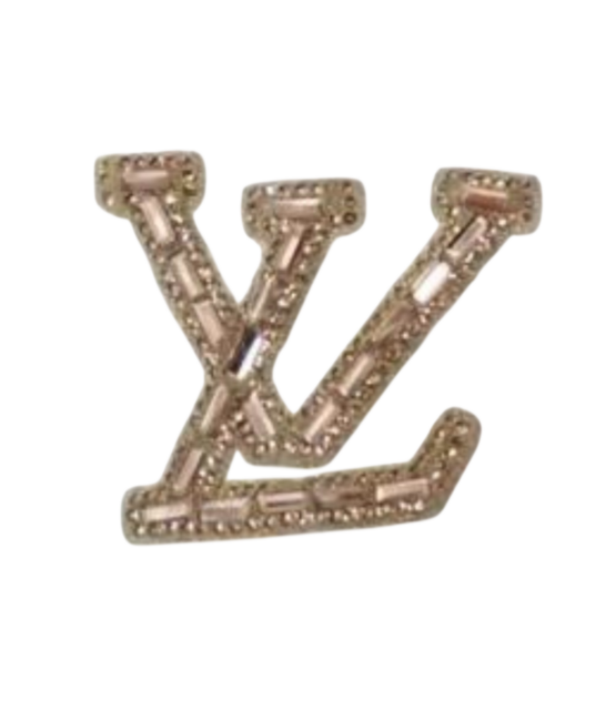 Gold glass L iron on rhinestone patches