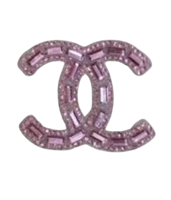 Glass pink C iron on rhinestone patches