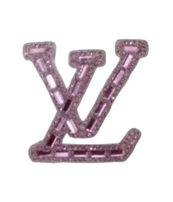 Pink glass L iron on rhinestone patches