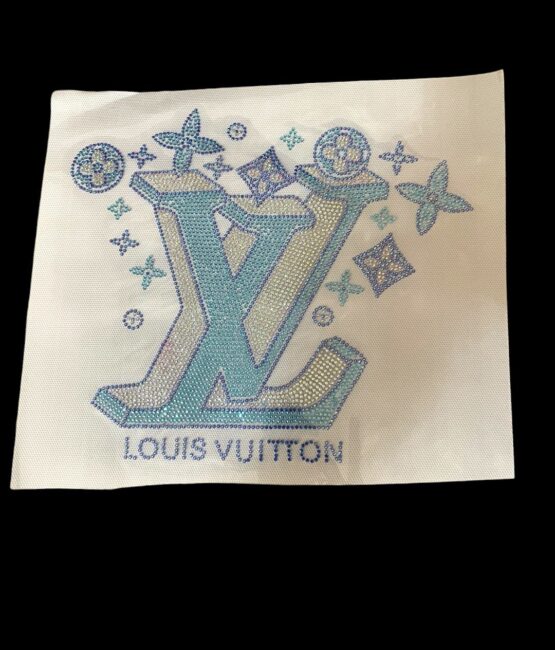 Blue L iron on rhinestone transfers