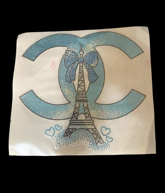 Blue C iron on rhinestone transfer